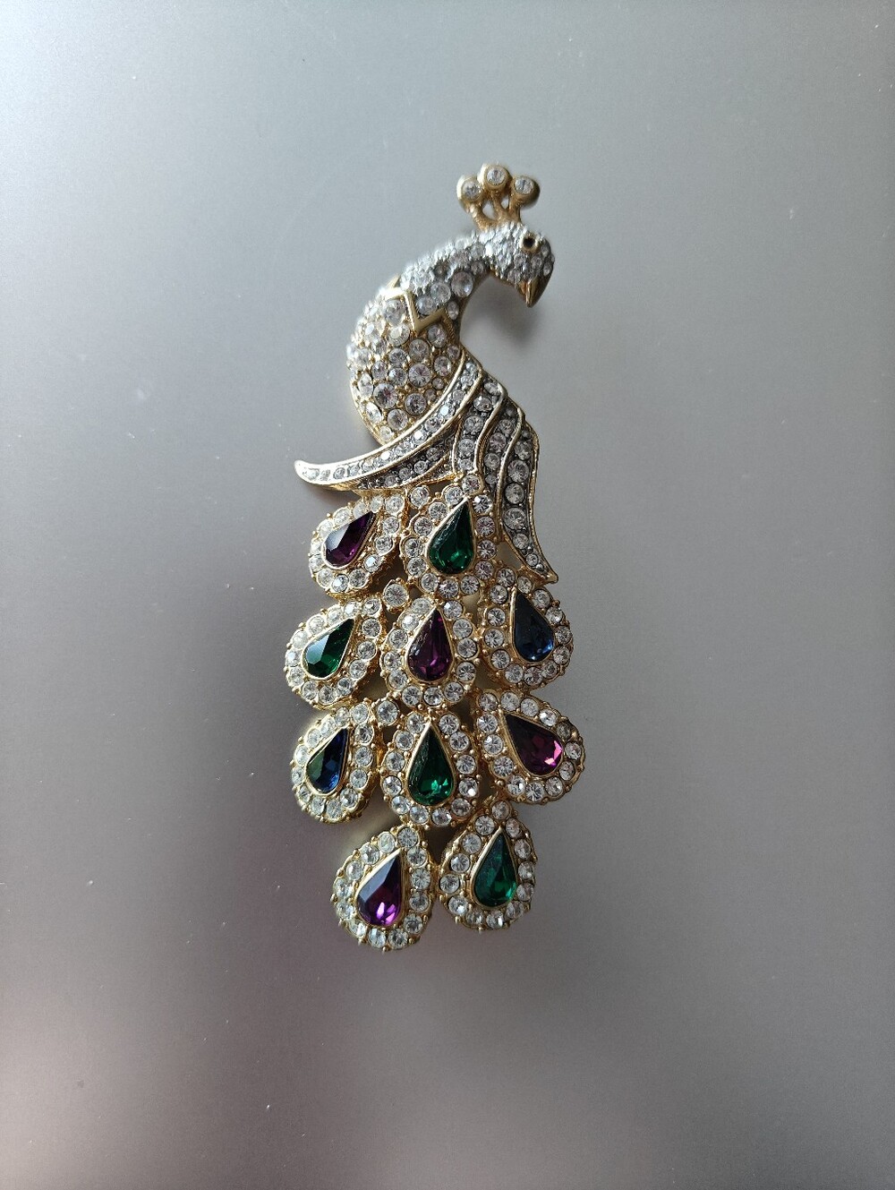 Nolan Miller Gold-tone Yellow Gold Plated Peacock Rhinestone Cluster Brooch